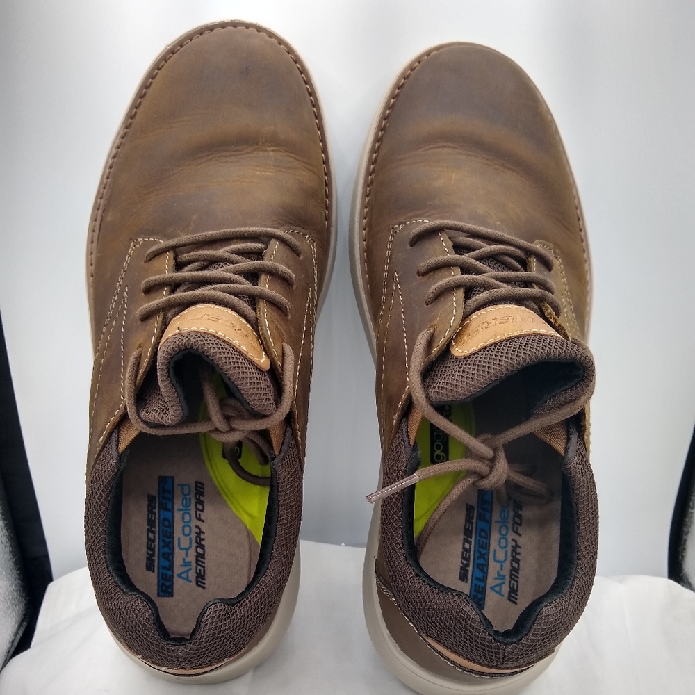 Skechers Mens 9.5Brown Leather RelaxedFit LaceUp Loafers Oxford Monk - Picture 5 of 10